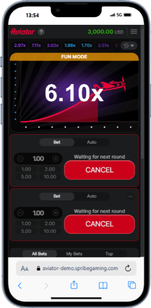 interface mobile jeu aviator