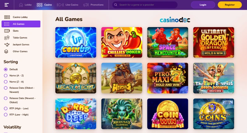 capture écran des jeux disponibles sur Wild Sultan