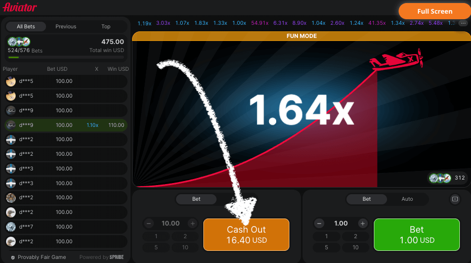 déclencher le cashout sur Aviator