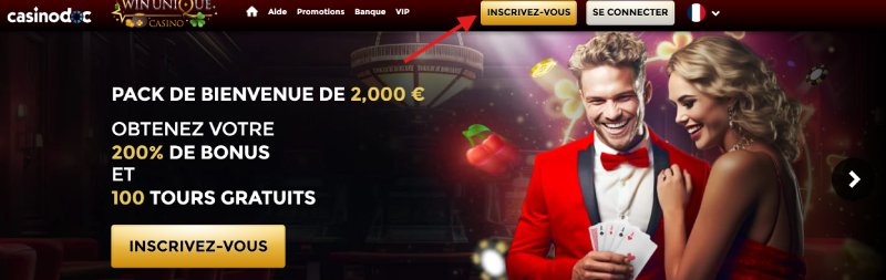 Inscription étape 1 Unique Casino