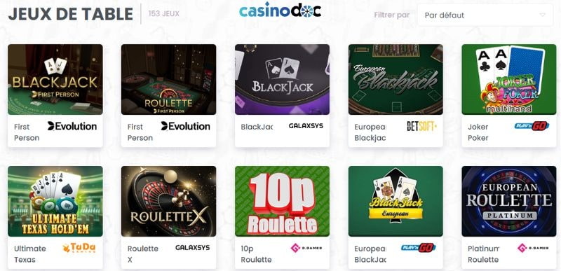 jeux de table madnix casino