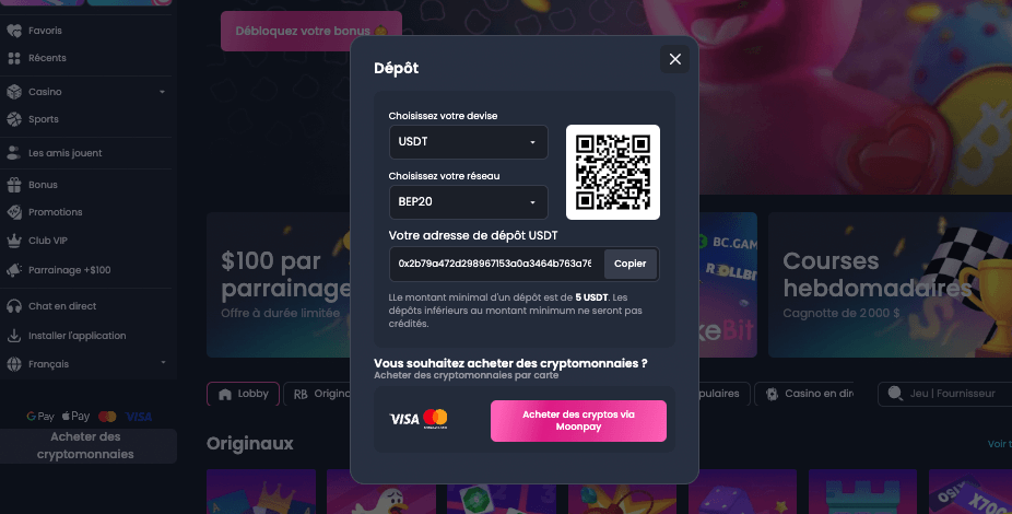 effectuer un dépôt sur Rakebit
