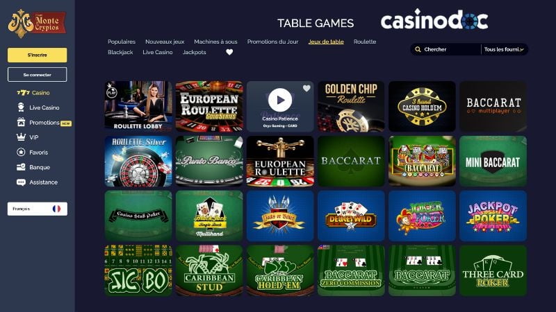 jeux de table montecryptos casino