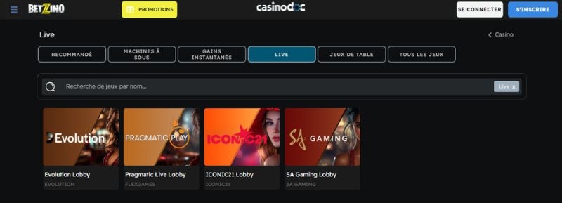 jeux live Betzino
