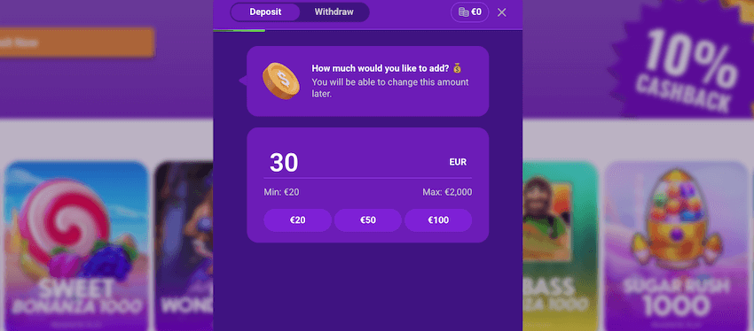 Faire un dépôt sur PartySpins
