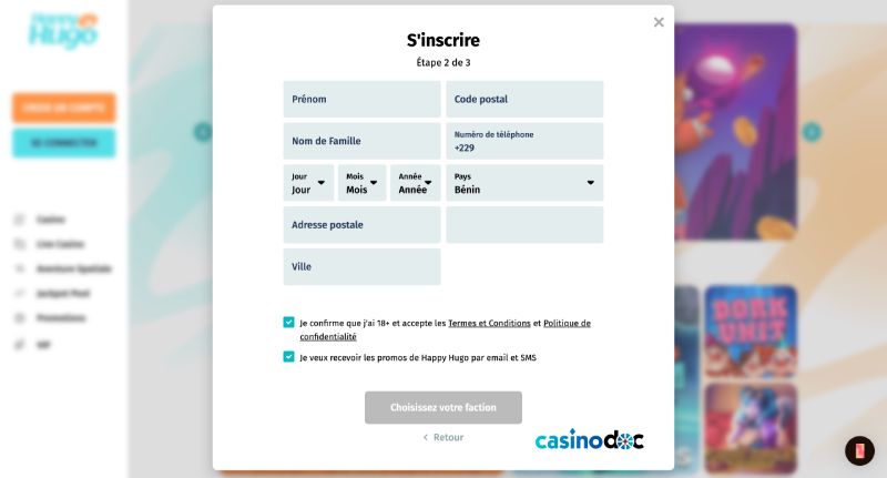Inscription Happy Hugo Casino 3