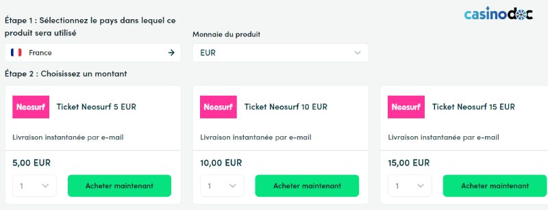 Achat ticket Neosurf casino