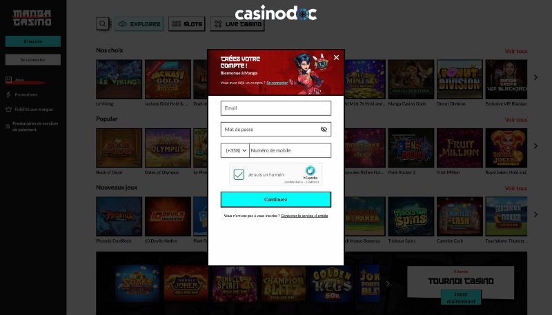 inscription manga casino étape 2