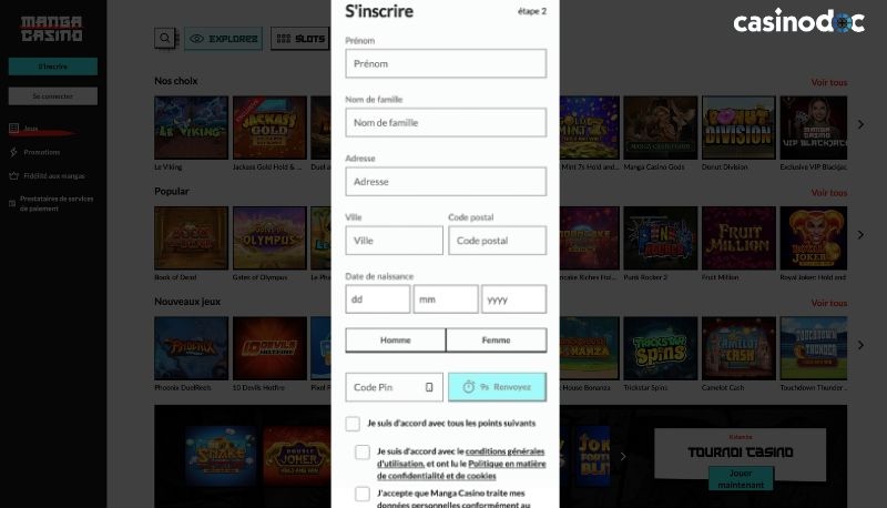 inscription manga casino étape 3