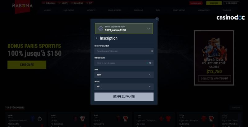 inscription étape 3 rabona casino