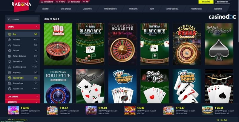 jeux de table rabona casino