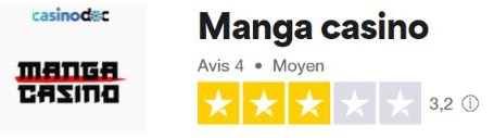 note trustpilot sur manga casino
