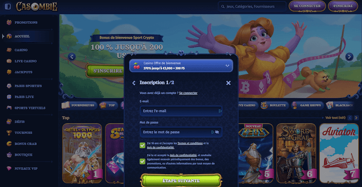 formulaire d'inscription casombie casino