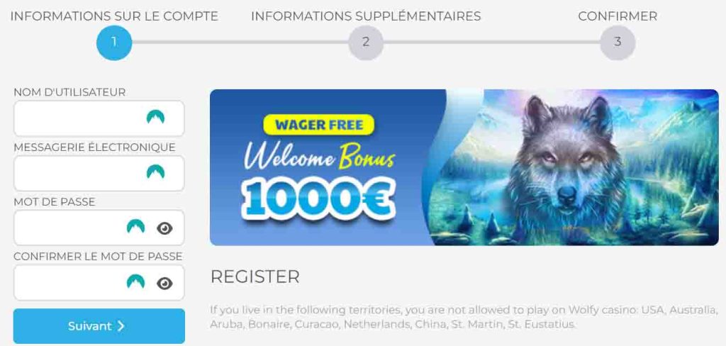 inscription sur wolfy casino