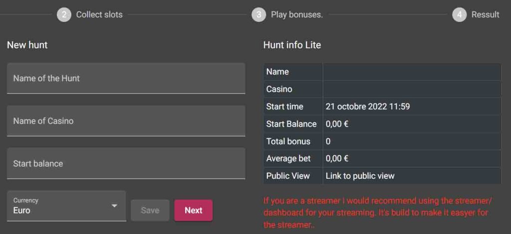 Table de bonus hunt