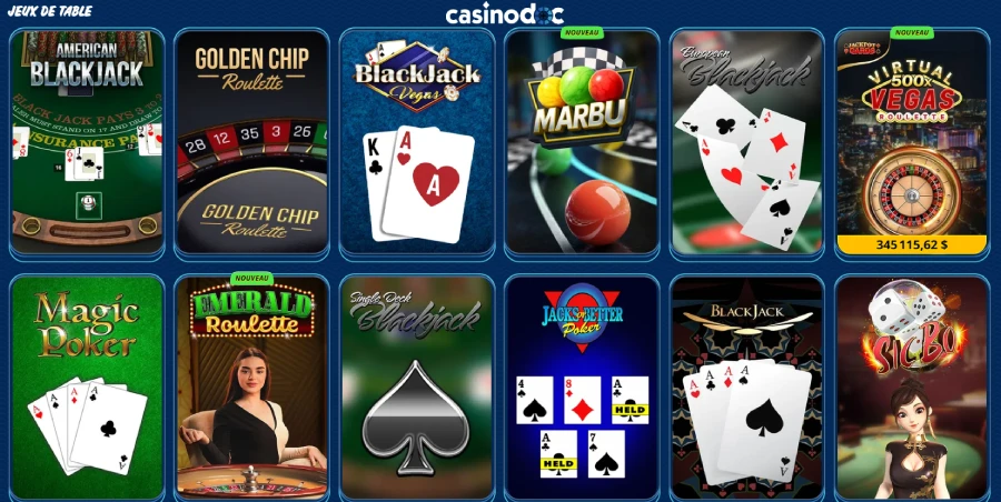jeux de table sur sg casino