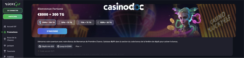bonus bienvenue lucky elf casino