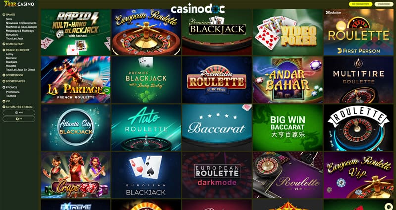 jeux de table thor casino