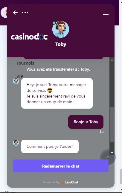 Service client Casino Infinity