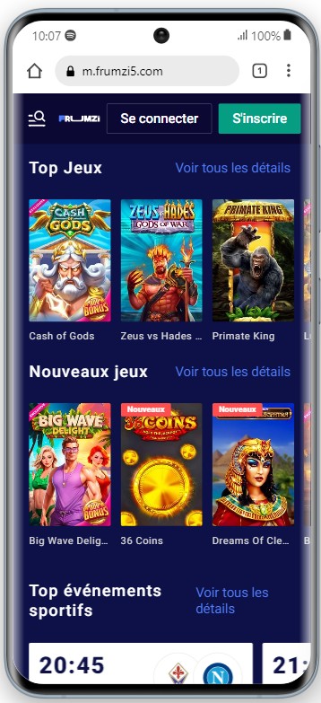 Interface Android Frumzi Casino