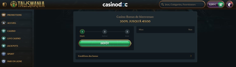 Bonus de bienvenue Talismania Casino