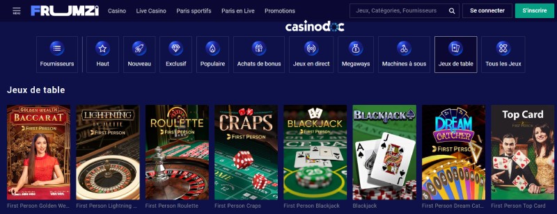 Jeux de table Frumzi Casino
