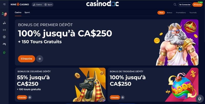 bonus de bienvenue nine casino