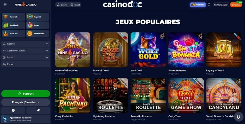jeux nine casino