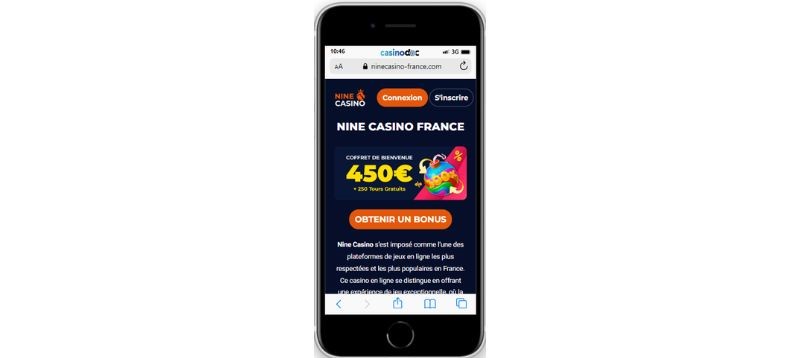 Application mobile Nine Casino sur iPhone