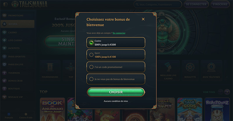 choisir son bonus sur talismania