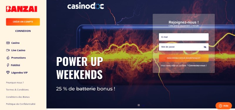 Allez sur le site officiel de Banzai Casino