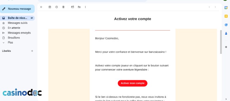 Confirmez votre adresse email sur Banzai Casino