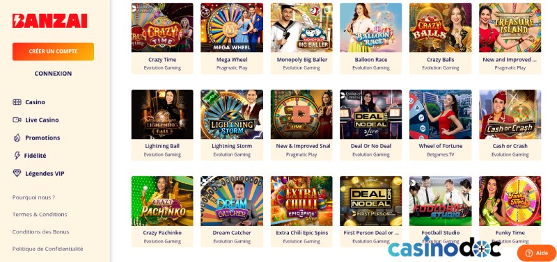 Les jeux live sur Banzai Casino
