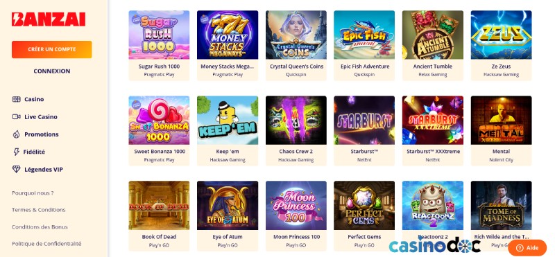 Les machines à sous sur Banzai Casino