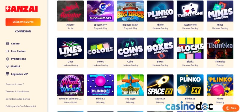 Les mini jeux sur Banzai Casino