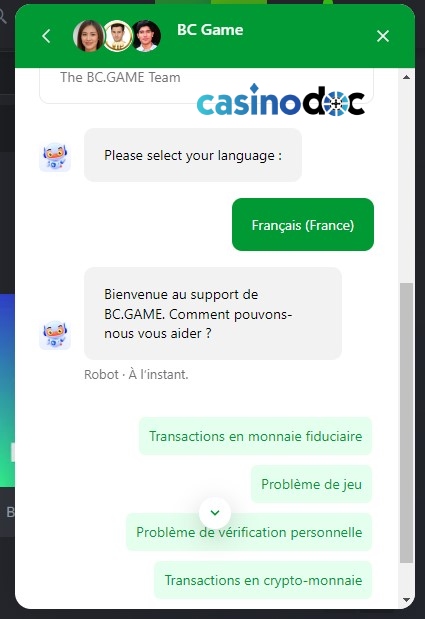 Support Client BC Game Casino