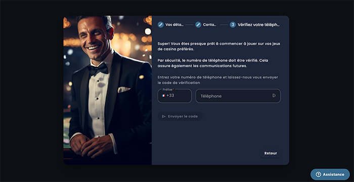 ajouter le numero de téléphone pour finaliser l'inscription sur casino night