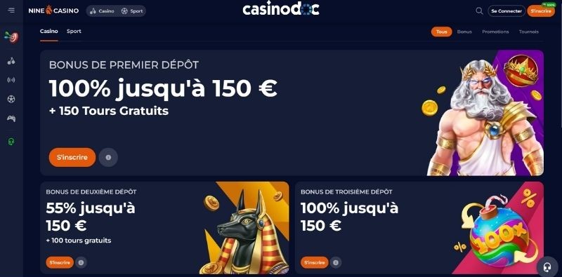 Bonus de bienvenue Nine Casino sur mobile