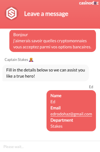 service clientèle stakes casino