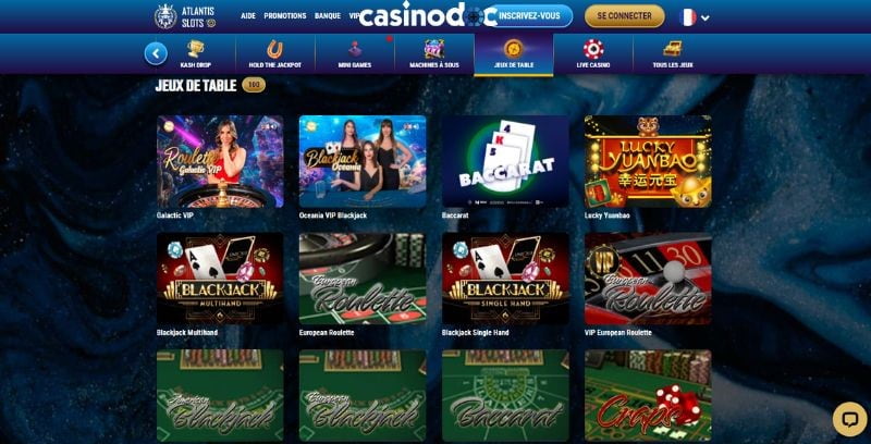 atlantis slots jeux de table
