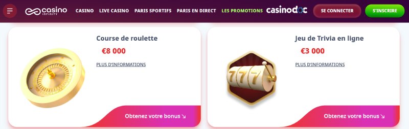 Autres promotions Casino Infinity