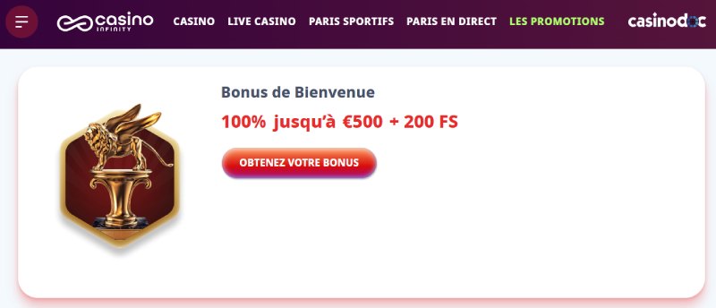 Bonus de bienvenue Casino Infinity