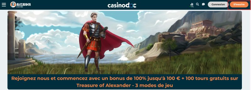 inscription étape 1 sur Alexander Casino