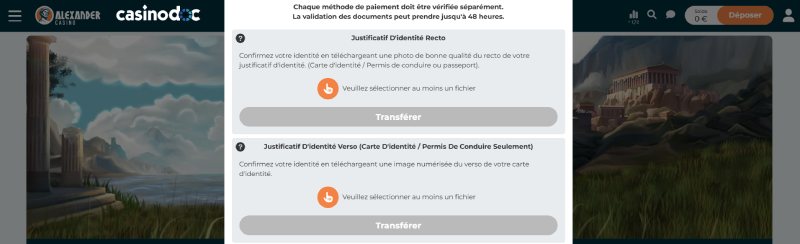 inscription étape 3 sur Alexander Casino