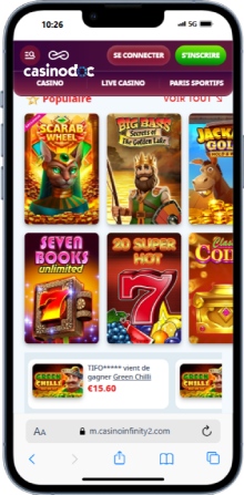 Interface mobile Casino Infinity