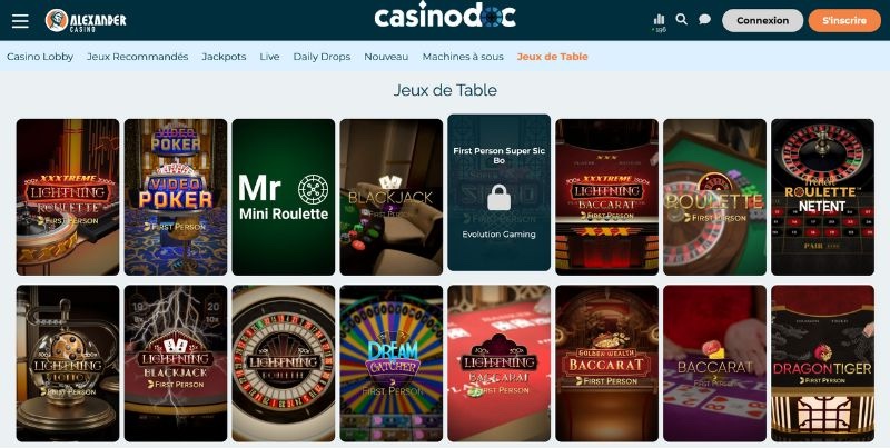 jeux de table casino Alexander