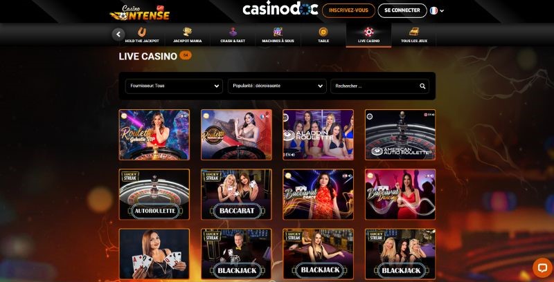jeux live casino intense
