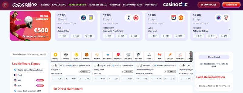 Paris sportifs Casino Infinity