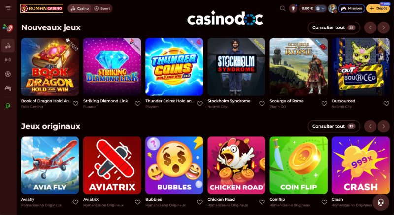Accès à la fenêtre de dépôt Roman Casino