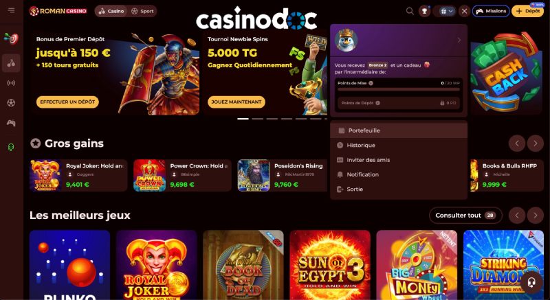 Accès à la fenêtre de retrait Roman Casino